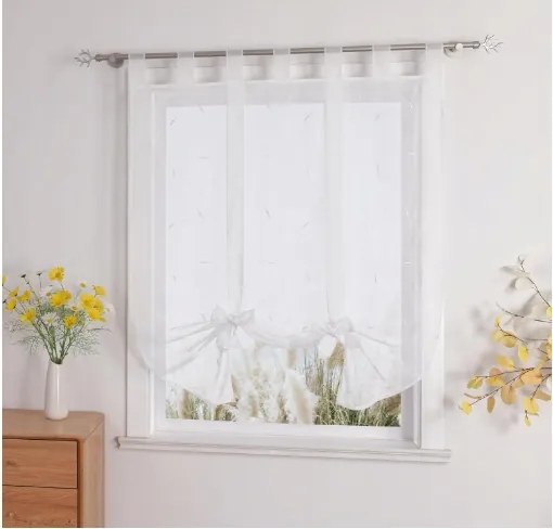 Dekoratív Konyhai Függöny Fehér, Hímzett Kötéssel 140x133 cm