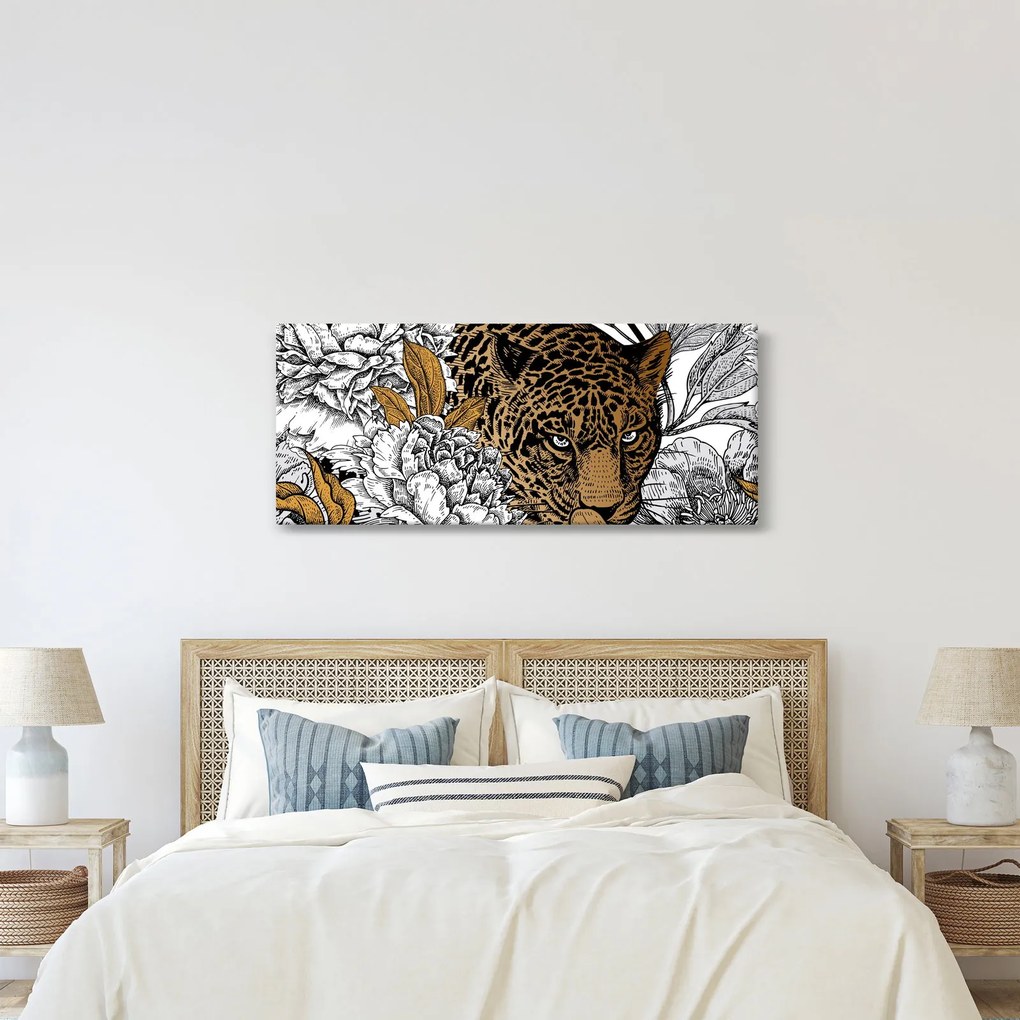 Kép - leopárd a virágok között (120x50 cm)
