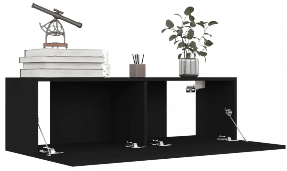 4 db fekete szerelt fa TV-szekrény 100 x 30 x 30 cm