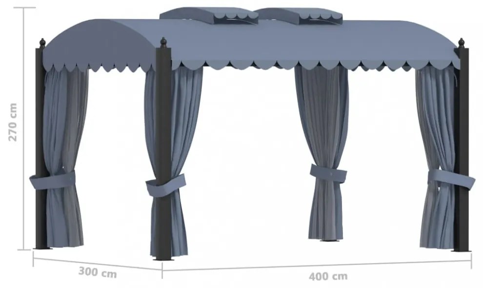 antracitszürke acélpavilon függönyökkel 3 x 4 m