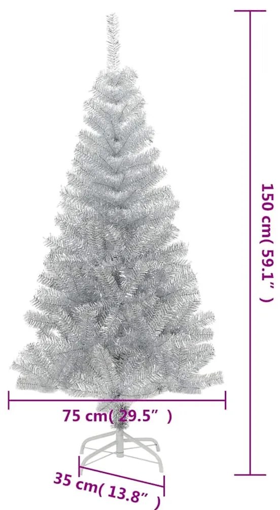 ezüstszínű PET műkarácsonyfa állvánnyal 150 cm
