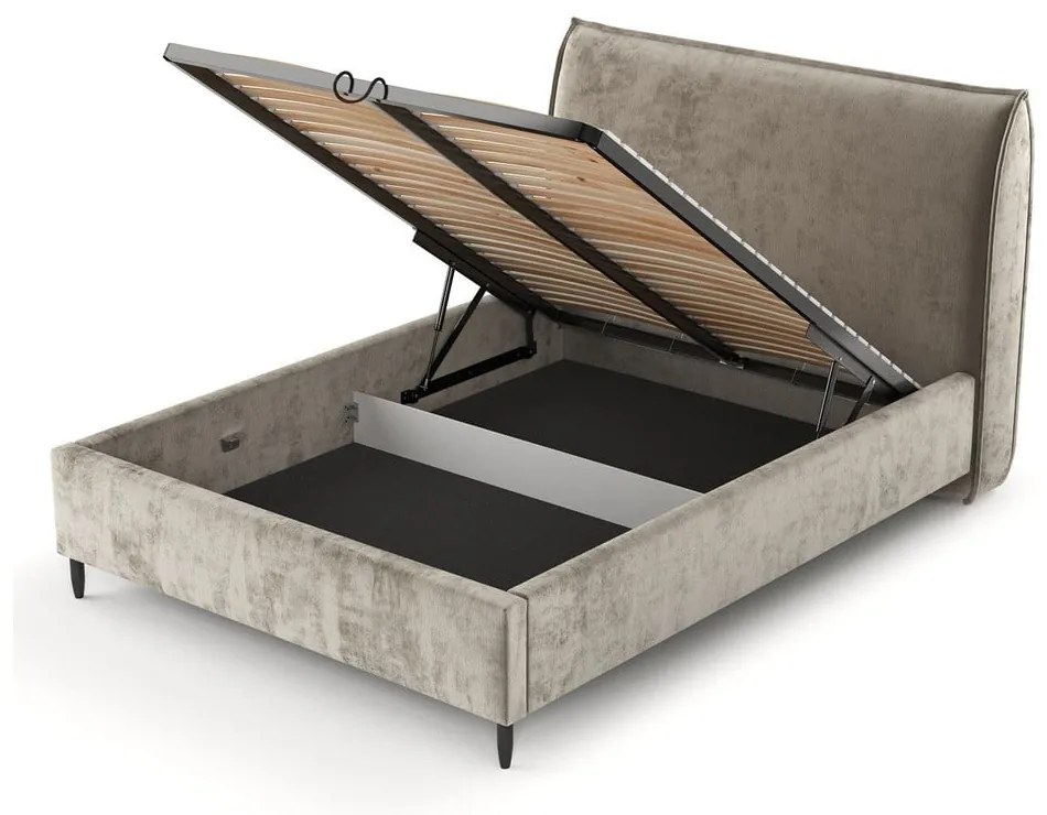 Bézs kárpitozott ágyneműtartós franciaágy ágyráccsal 160x200 cm Shell – Maison de Rêve