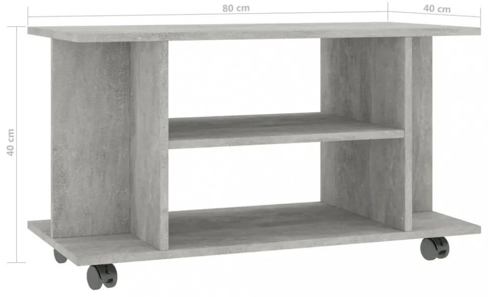 betonszürke szerelt fa TV-szekrény görgőkkel 80 x 40 x 45 cm