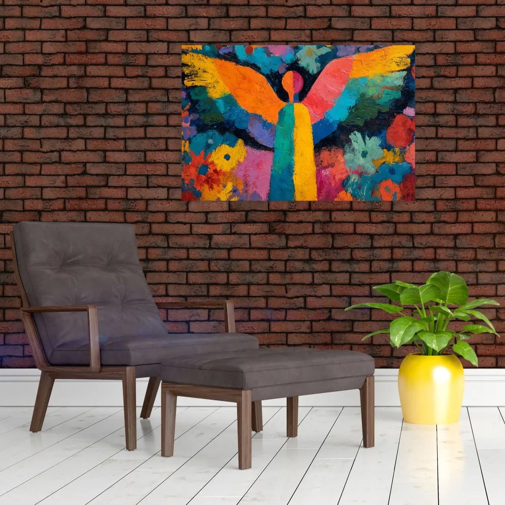 Kép - Absztrakt angyal virágokkal (90x60 cm)