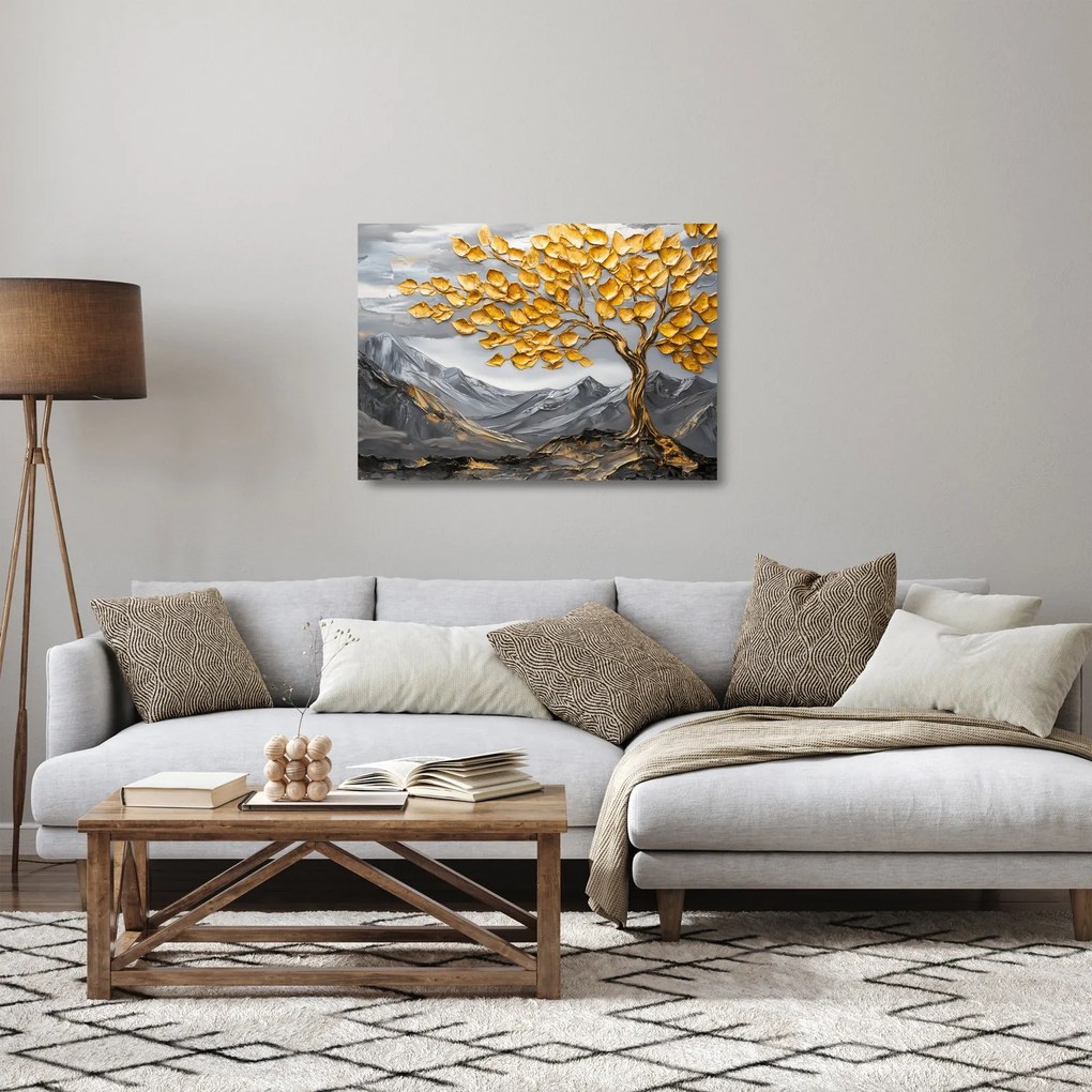 Üveg kép – Fa arany levelekkel (70x50 cm)