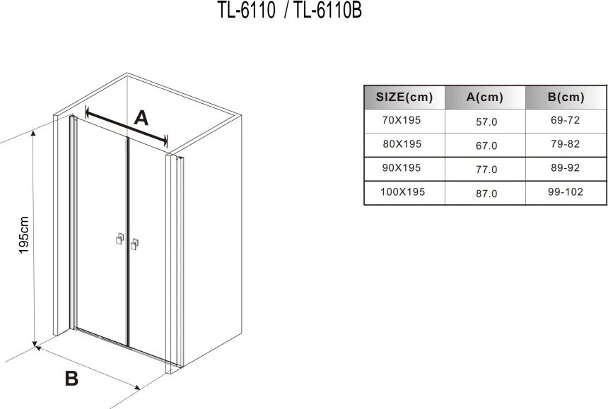 Stuxi Roma 80 cm széles kétszárnyú nyíló zuhanyajtó, 6 mm vízlepergető üveggel, króm profillal, 195 cm magas