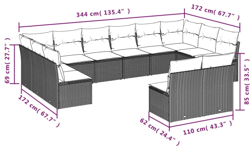 12 részes szürke polyrattan kerti ülőgarnitúra párnákkal