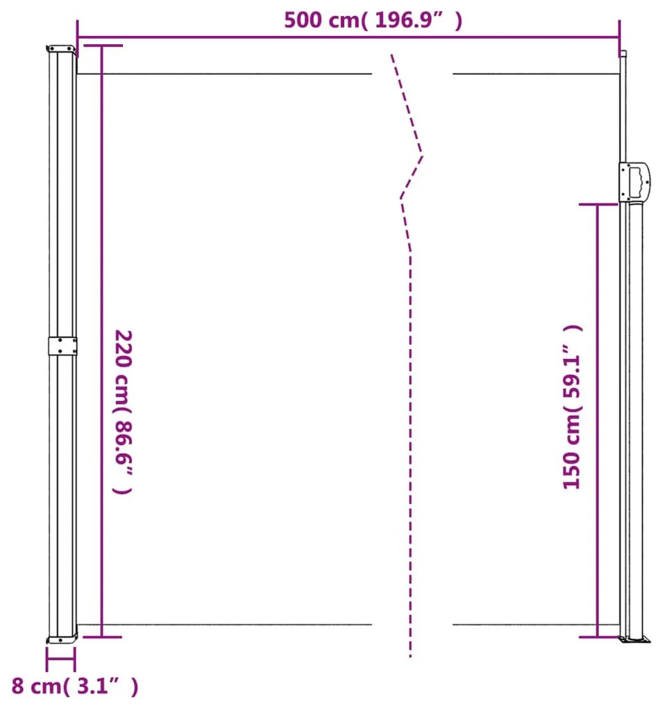barna behúzható oldalsó napellenző 220 x 500 cm