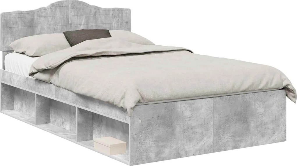 vidaXL Ágykeret fejtámlával Beton 120 x 200 cm Tömör fenyőfa