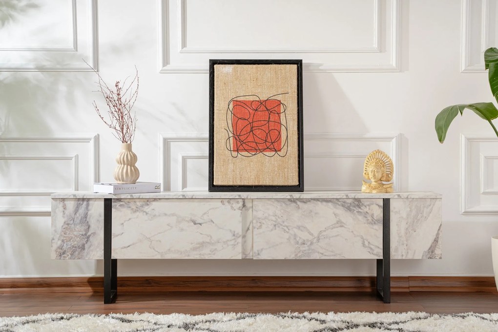 TV szekrény Serenity - Fressia Marble, Fekete