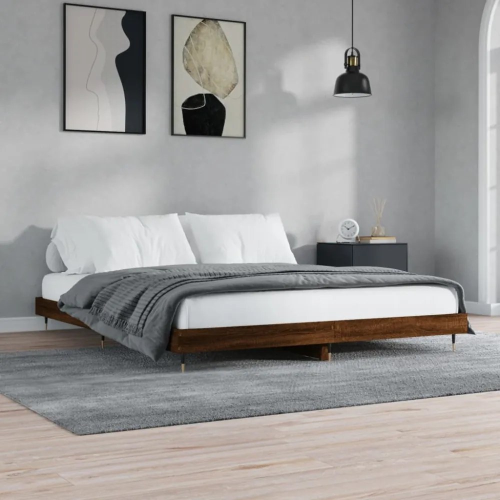 barna tölgy színű szerelt fa ágykeret matrac nélkül 200x200 cm
