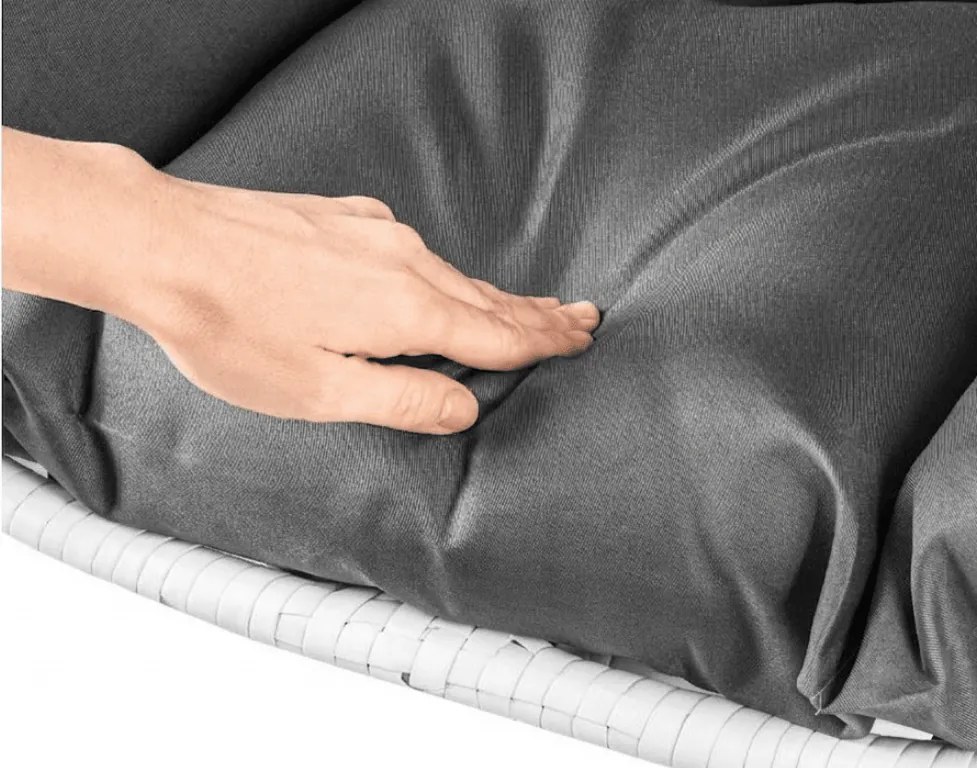 Fehér függőszék KOKON állvánnyal, szürke párnával