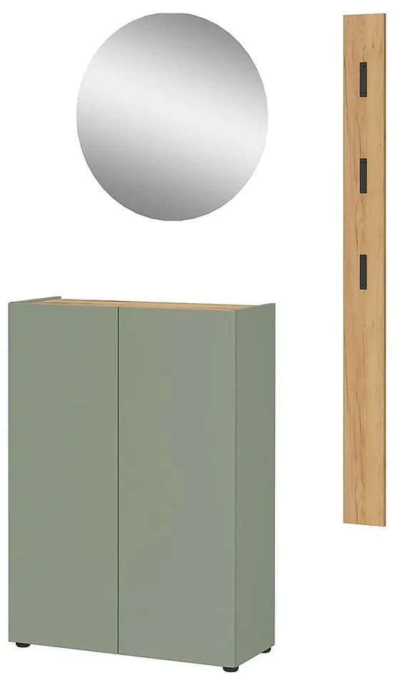 Világoszöld előszoba bútor tölgyfa dekorral 104x200x33 cm Alviano – Germania