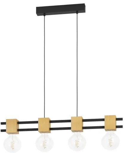 Eglo 390191 - Csillár zsinóron LEVANTARA 4xE27/40W/230V fekete/barna