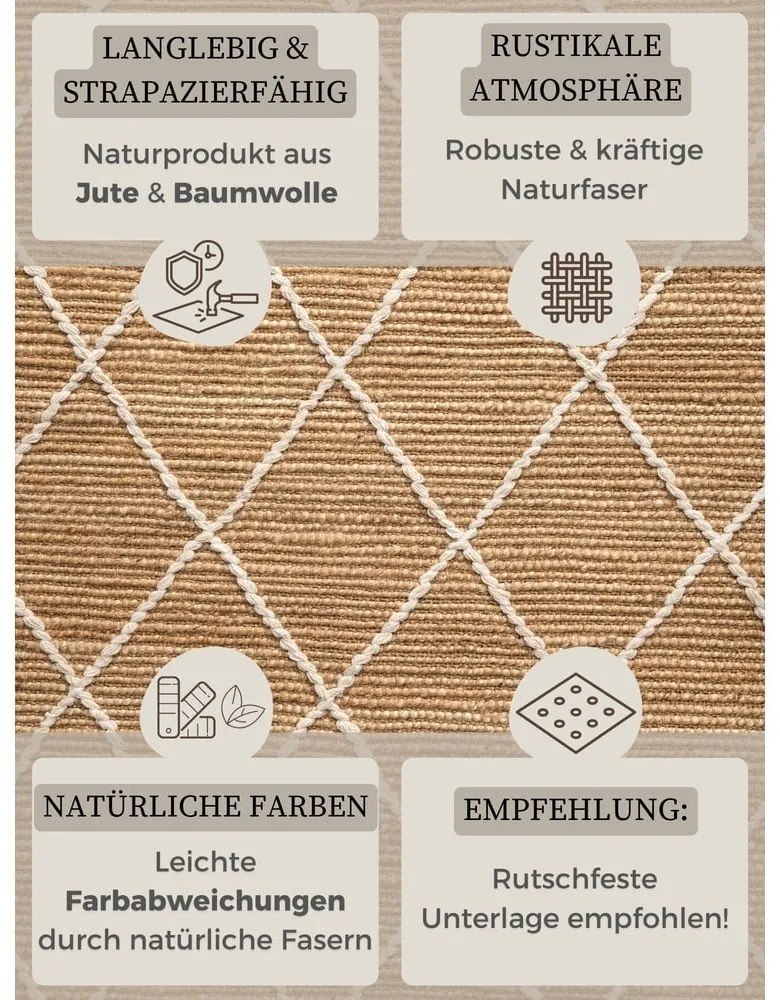 Natúr színű kézi szövésű juta szőnyeg 80x150 cm Kunu – Hanse Home