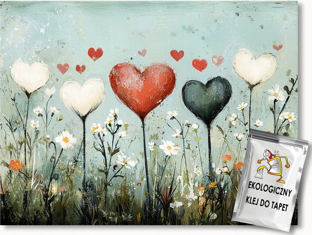 Fotótapéta Flizelina Kert Rét Szív Virágok Vintage Retro 250x175 ragasztó