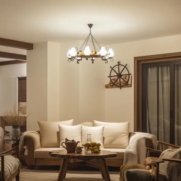 Brilagi - Láncos csillár TIMONA 8xE14/40W/230V Ø 70 cm bükk