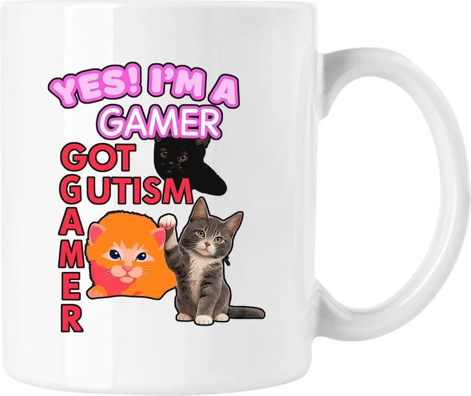 Gamer bögre mém vicces cica fehér 330ml