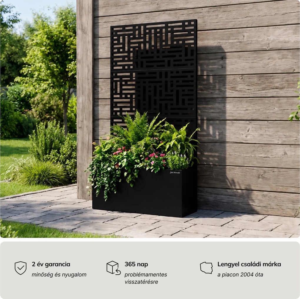 Fém kerti pergola virágládával 3in1, fekete, 900x1800x300 mm: ROSE