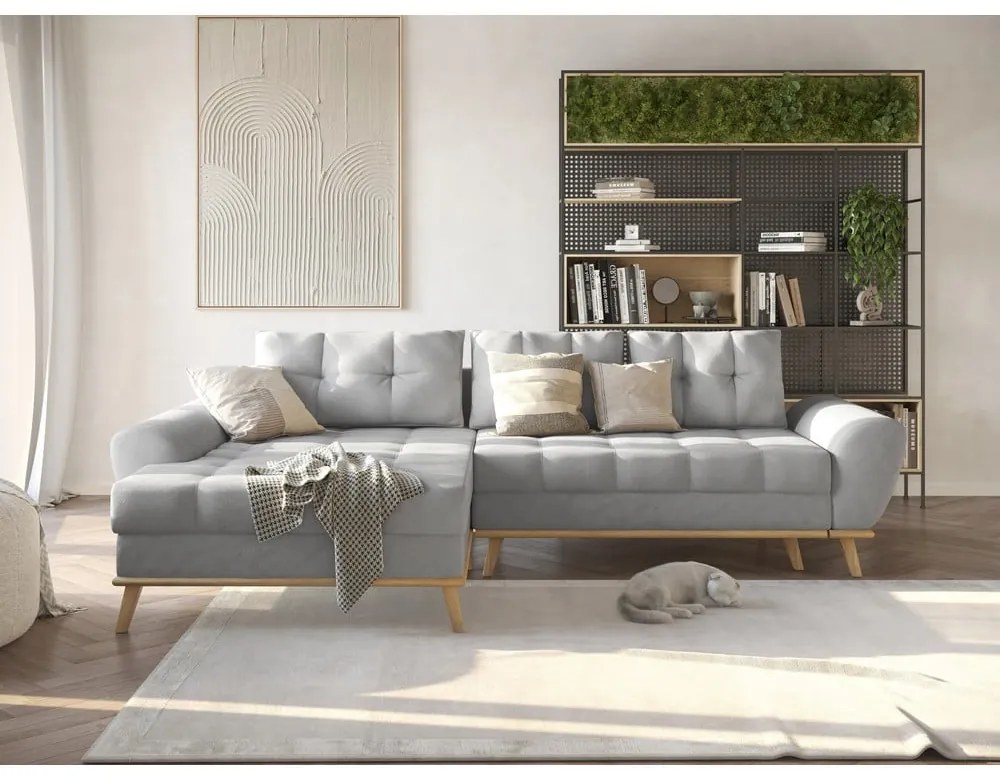 Világosszürke kinyitható sarokkanapé (bal oldali) Balitco – Ropez