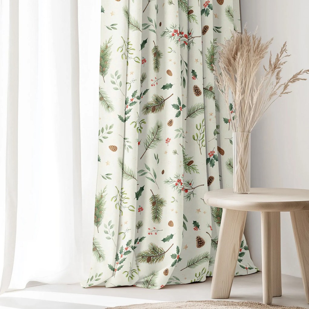 Goldea karácsonyi dekoratív drapéria - téli ágacskák 240x150 cm