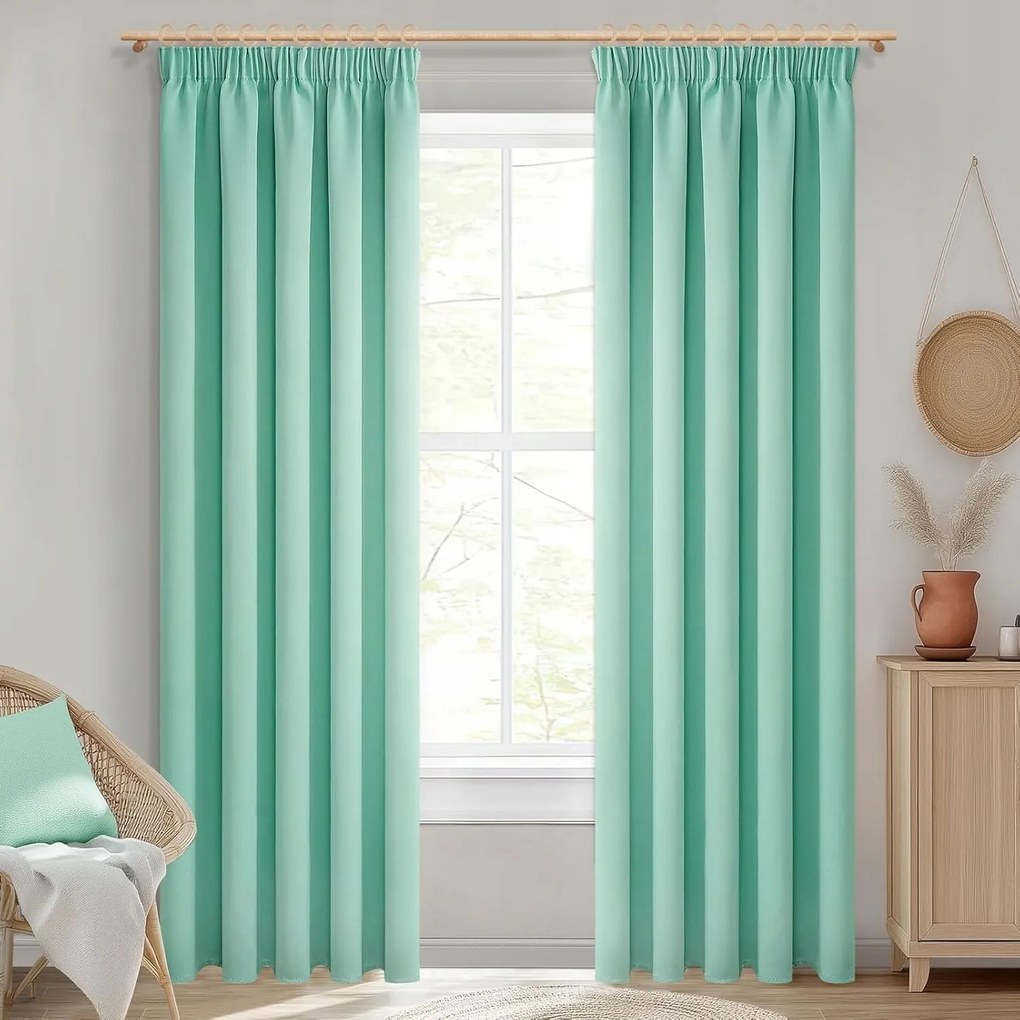 Hőszigetelő Sötétítő Függöny 140x225 CM Szalagon Világos Zöld 2 Db