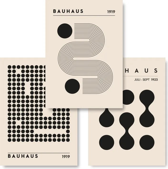Bauhaus Boho 3 db-os poszter szett 40x50 cm Absztrakt bézs kép #345