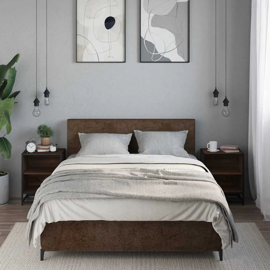 éjjeliszekrények 2 db barna tölgy 40x31x50 cm műfából és fémből