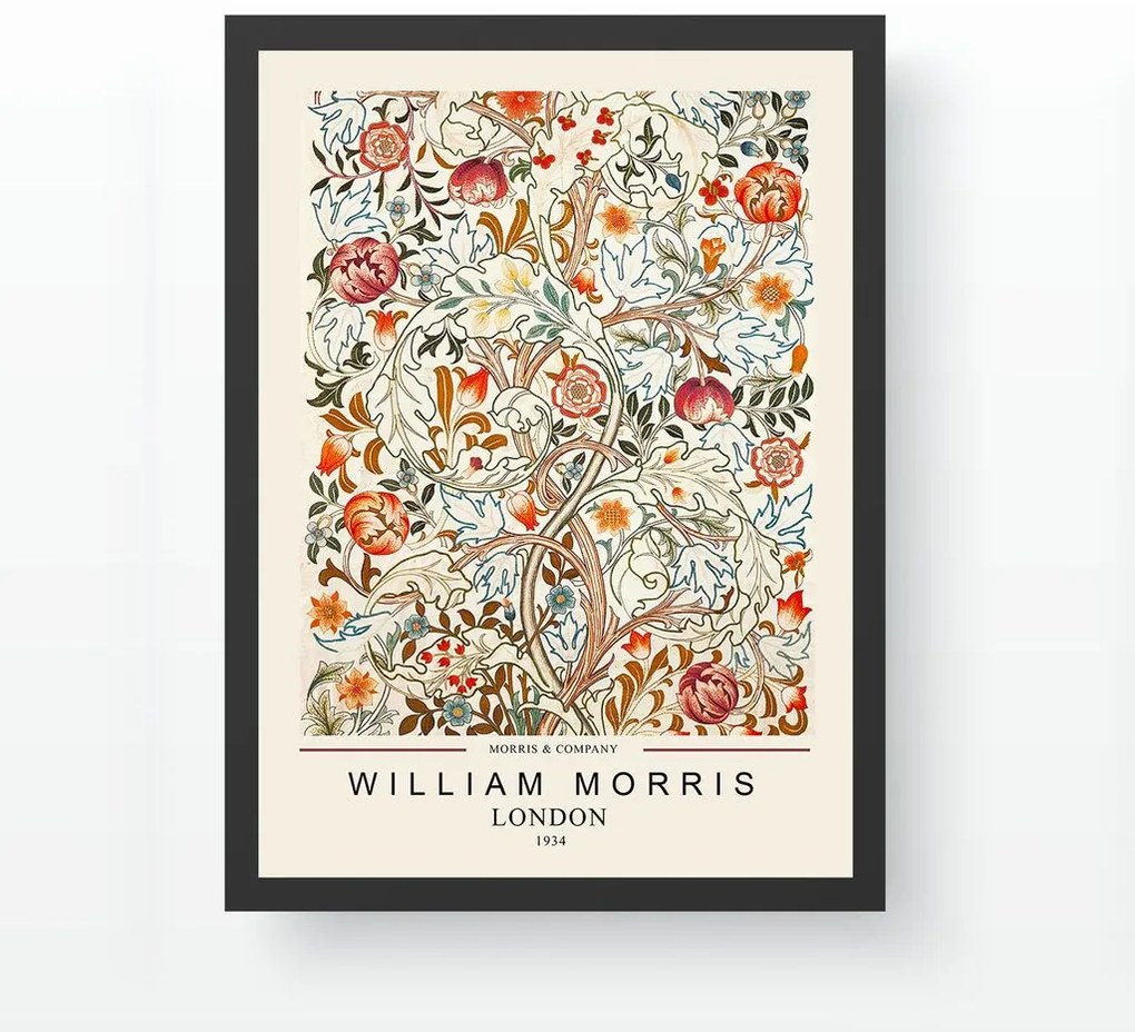 Falikép, virágok, piros - narancssárga - bézs, 35x45 cm - WILLIAM MORRIS