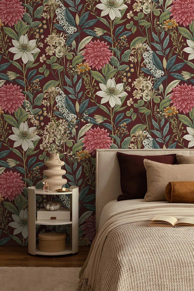 Holden Decor Wanderlust Clematis bordó-lila virágos vlies tapéta – 92061
