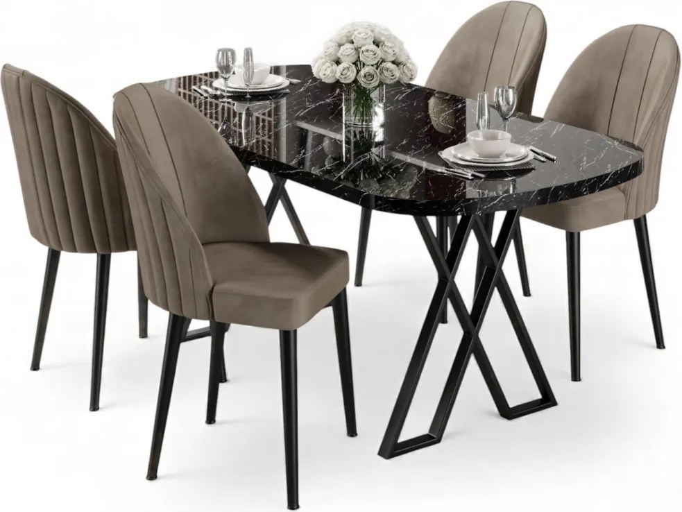 Kaye étkezőgarnitúra, fekete márvány-cappuccino, 168 cm – TR240CHR2815