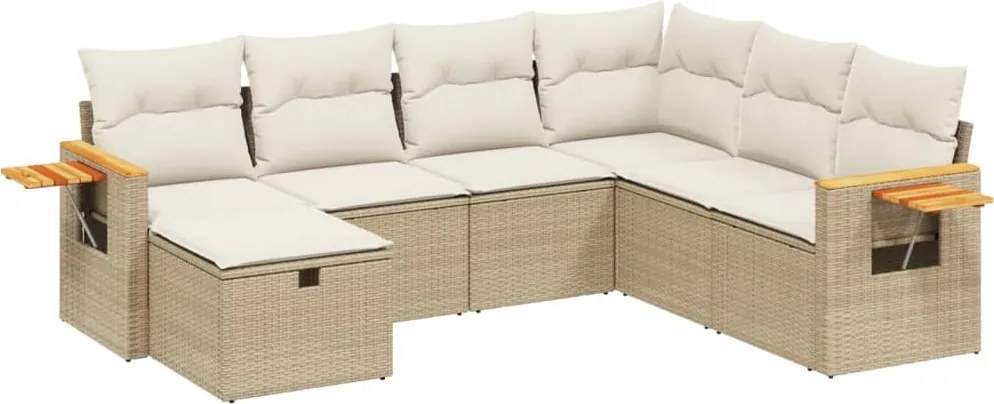 vidaXL 7 részes bézs polyrattan kerti ülőgarnitúra párnákkal