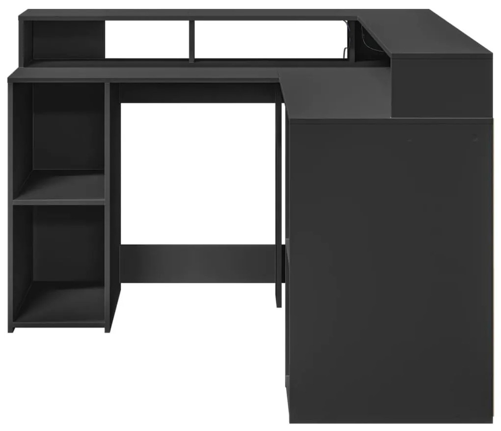 fekete szerelt fa íróasztal LED-világítással 130 x 130 x 91 cm