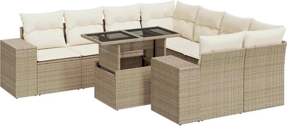 vidaXL 9 részes bézs polyrattan kerti ülőgarnitúra párnákkal