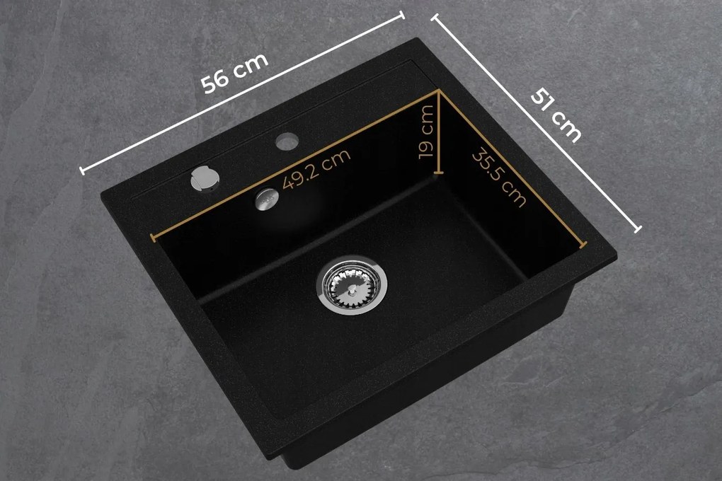 SINK Quality Mosogató Quality Ferrum, konyhai gránit mosogató 565x510x205 mm + szifon, fekete foltos-Brocade, SKQ-FER.B.1K60.X