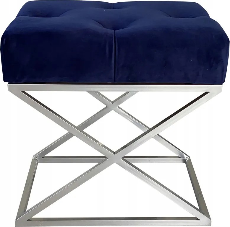 Pad kárpitozott puff fém X sötétkék-ezüst