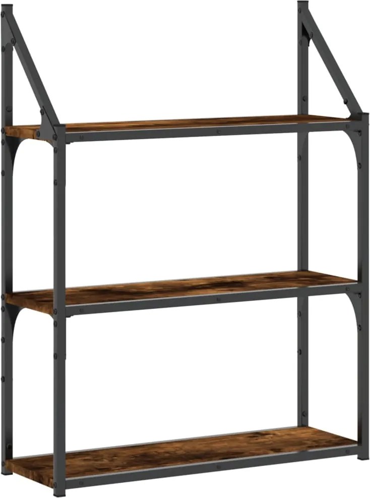 vidaXL 3 szintes füstös tölgy színű szerelt fa falipolc 60x21x78,5 cm
