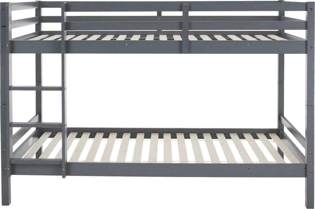 Emeletes ágy, 90x200, tömör fa, szürke, INEZA
