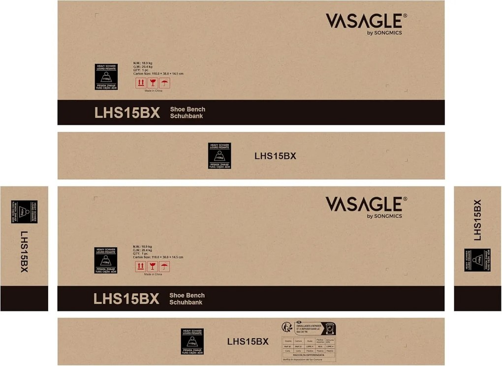 Cipőtartó pad, tárolós pad párnázott ülőfelülettel 30 × 105 × 48 cm, rusztikus barna színben