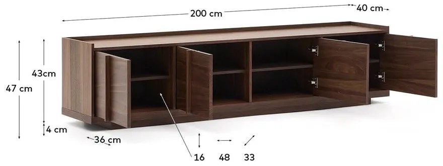 Barna TV-állvány diófa dekorral 200x47x40 cm Onix – Kave Home