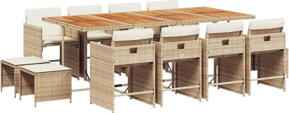 vidaXL 13 részes bézs polyrattan kerti étkezőgarnitúra párnákkal