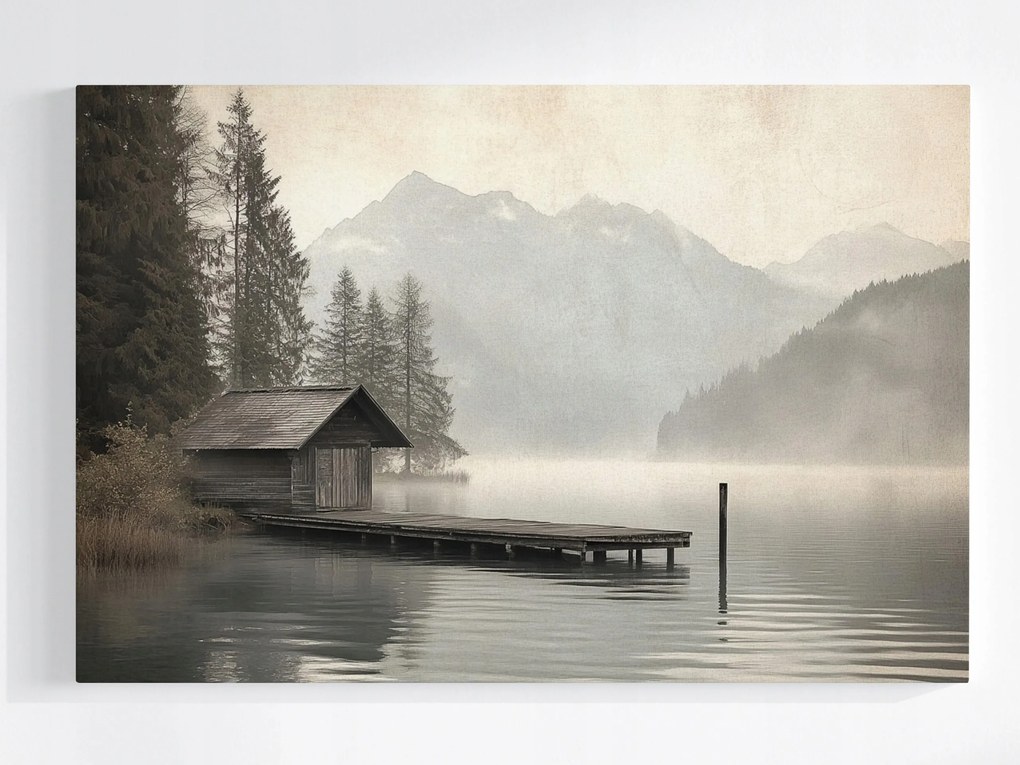 Poszter Tájkép Tó Erdő Hegyek Móló Kikötő 60x40