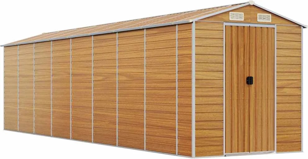 vidaXL világosbarna horganyzott acél kerti fészer 191 x 725 x 198 cm