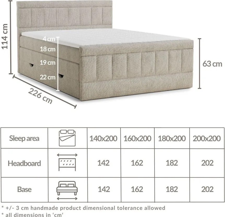 Szürke ágyneműtartós boxspring ágy 160x200 cm Caya – Maison de Rêve