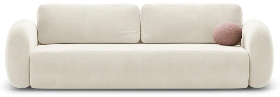 Krémszínű bársony kinyitható-tárolóhelyes kanapé 262 cm Tonale – Cosmopolitan Design