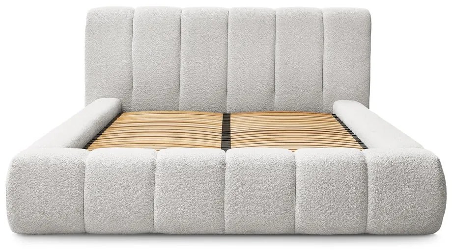 Világosszürke kárpitozott ágyneműtartós franciaágy ágyráccsal 160x200 cm Denali – Bobochic Paris