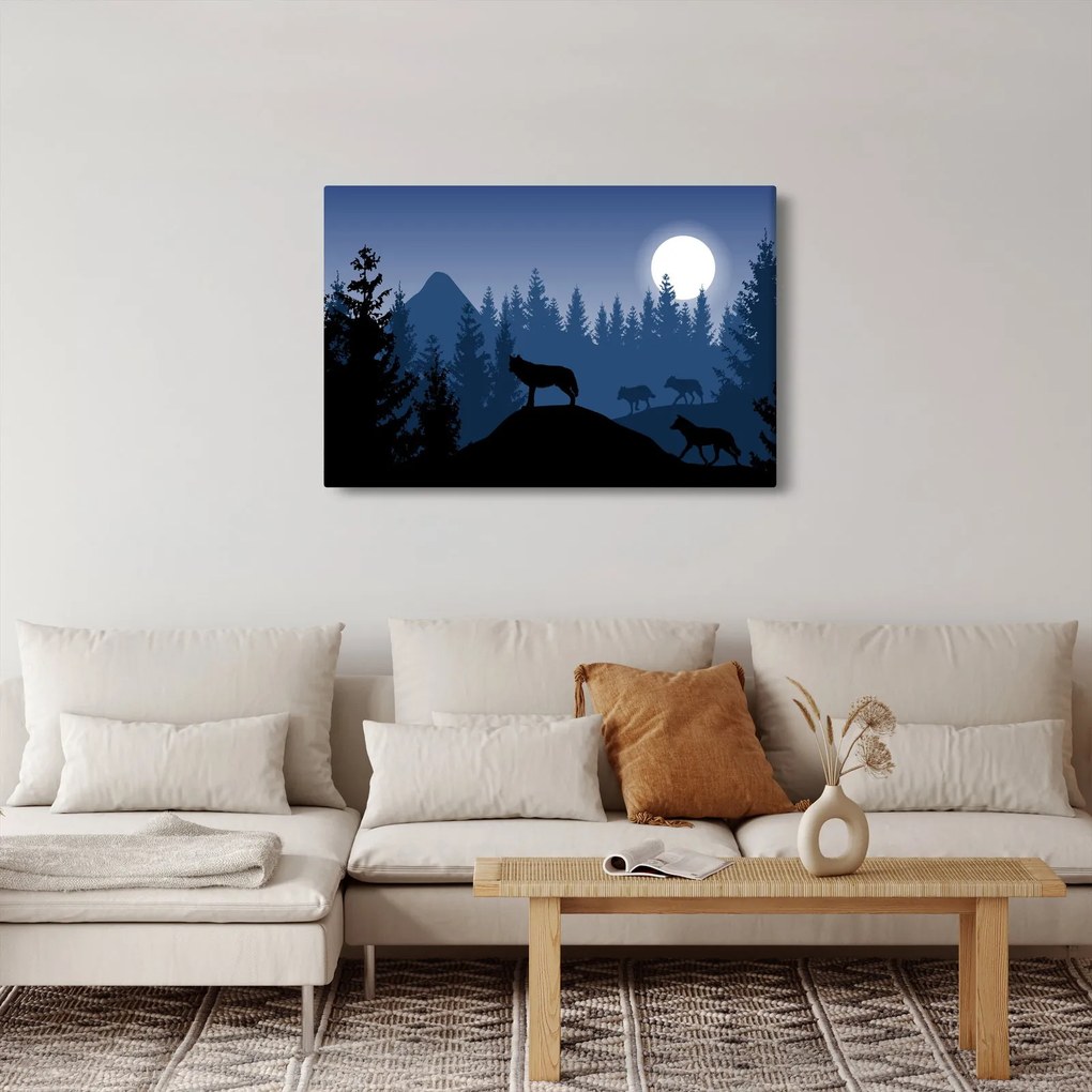 Kép - Egy farkasfalka teliholdkor (90x60 cm)