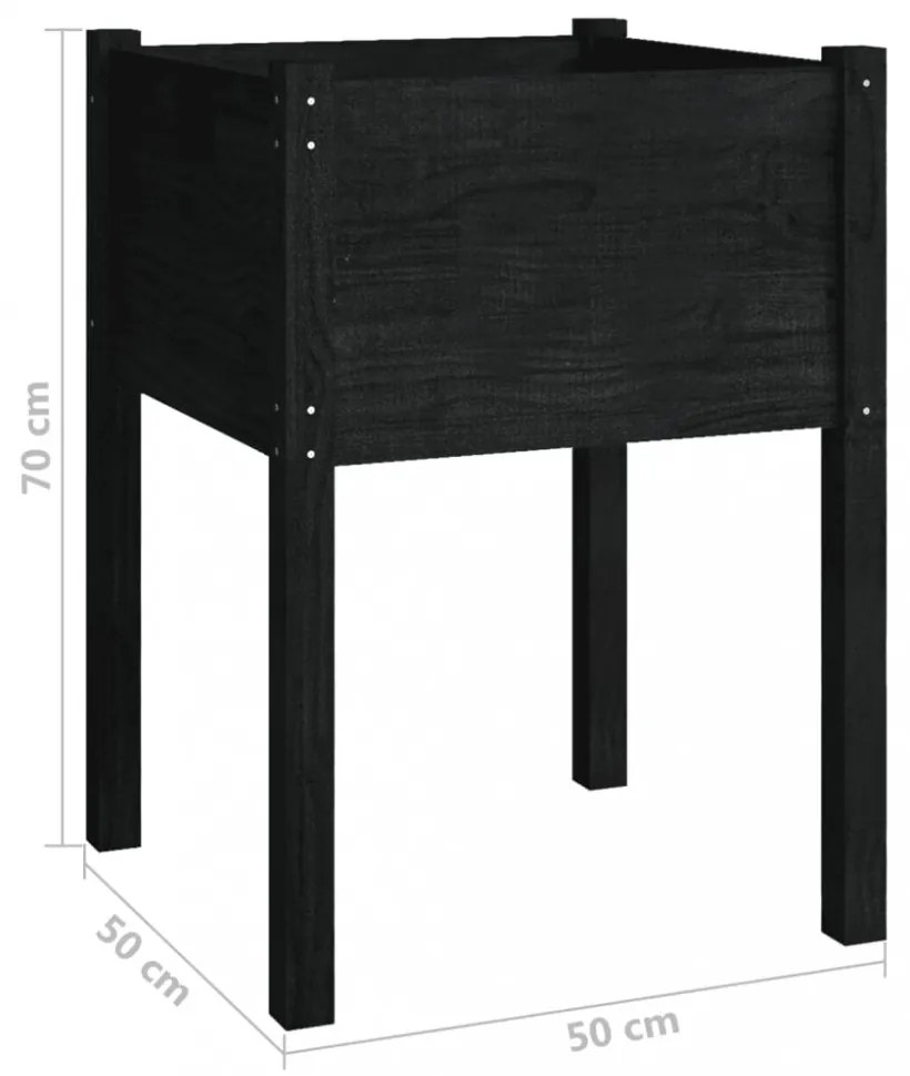 fekete tömör fenyőfa kerti virágtartó 50 x 50 x 70 cm