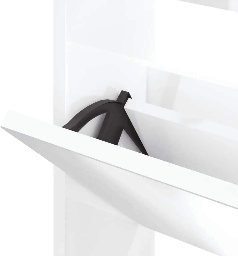 háromrétegű, magasfényű fehér cipősszekrény tükörrel 63 x 17 x 102,5 cm