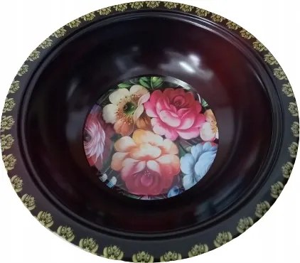 Acél tál 30x8 cm Fekete Virágmintás